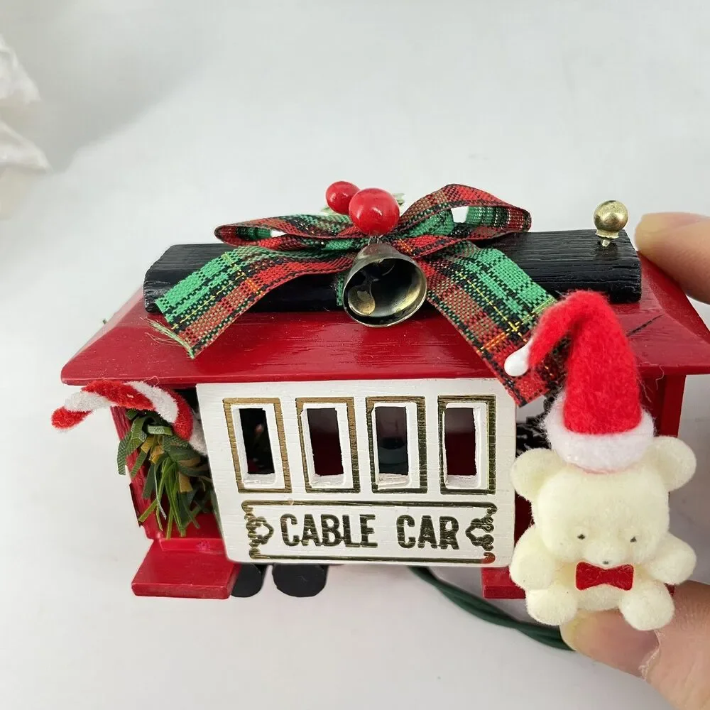 Lot of 2 Vintage NOMA Lighted Cable Car Santa Christmas Ornaments w/ Boxes